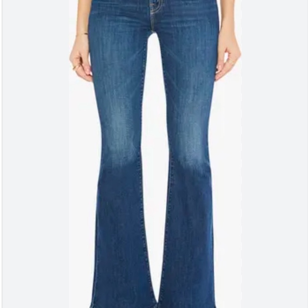 MOTHER The Weekender Fray Blue Flare Wide Leg Jeans